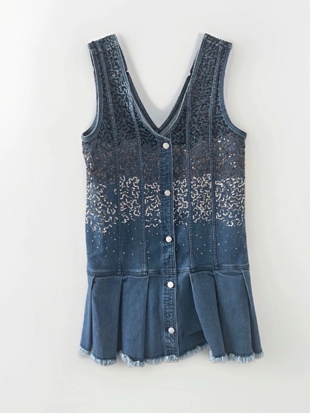 PILCRO Sparkle Denim Button-Front Mini Dress Blue & Gold Large